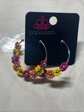 Paparazzi Bright Beaded Daisy Hoop Earrings - Pink, Yellow, Orange
